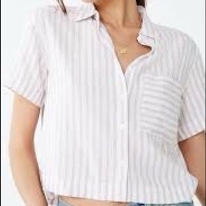 White Stripe Collared Crop Blouse